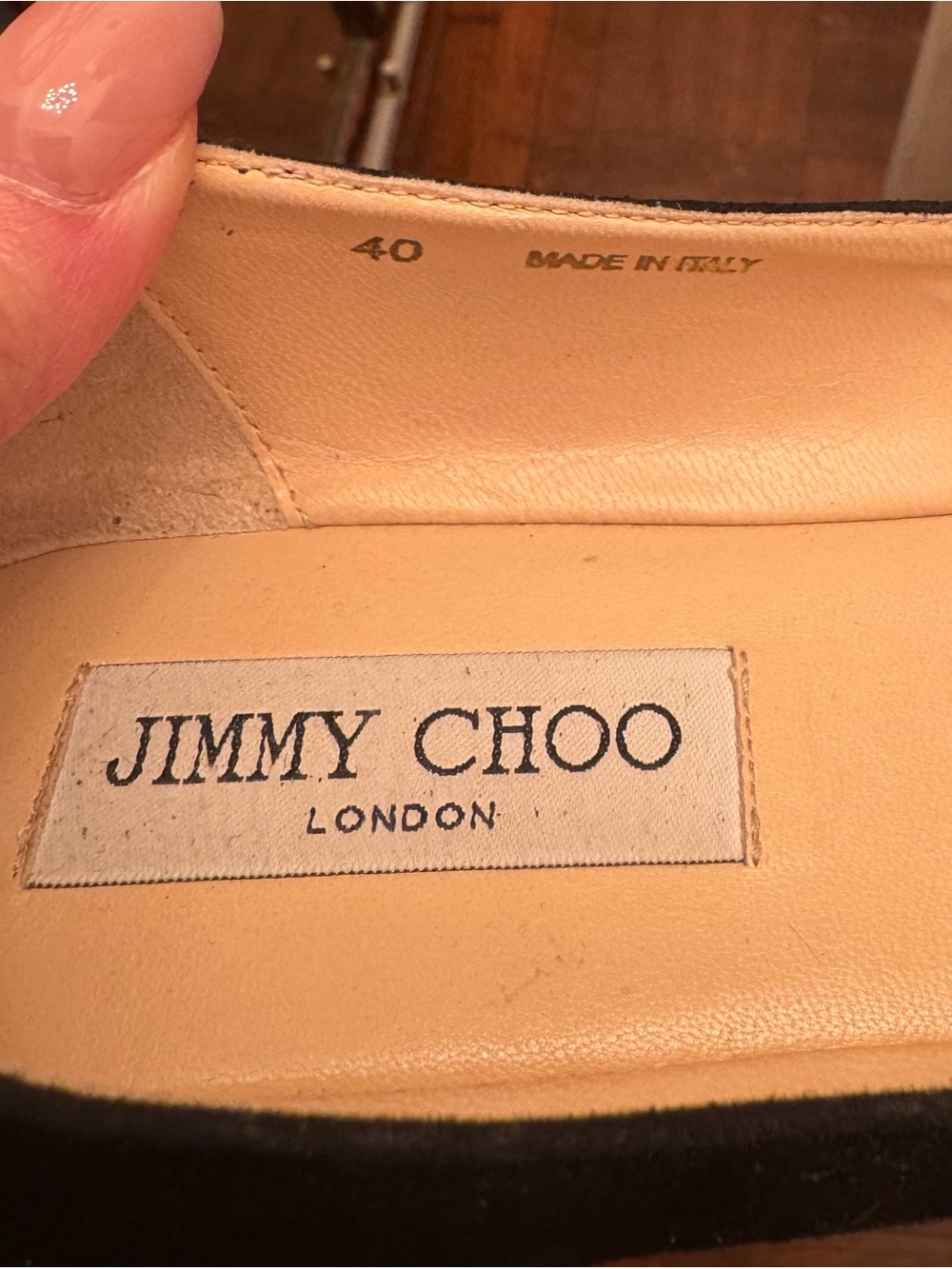 Jimmy Choo Black Suede Flats with Gold Crystal Toe Caps - Picture 2 of 6